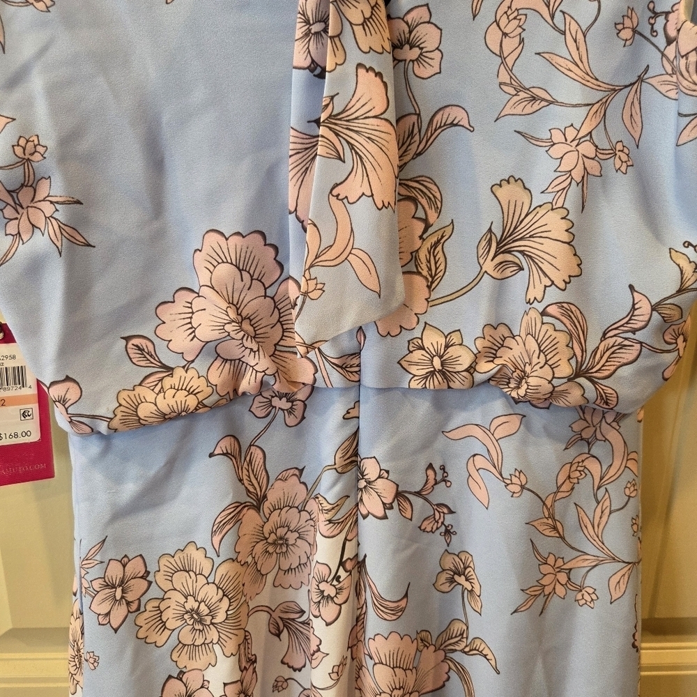Vince Camuto Blue Floral Dress Sz 2 Lined Back Zip & Tie Sleeveless NWT Pockets - Picture 8 of 16